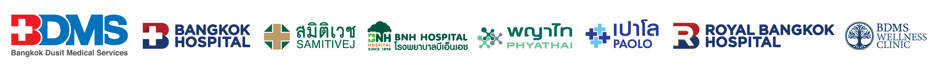 BDMS healthcare network — Bangkok Hospital, Samitivej, BNH, Phyathai, Paolo, Royal Bangkok Hospital, BDMS Wellness Clinic
